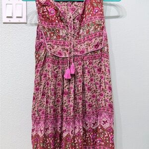 Spell Pink and Burgundy Floral Peasant Blouse